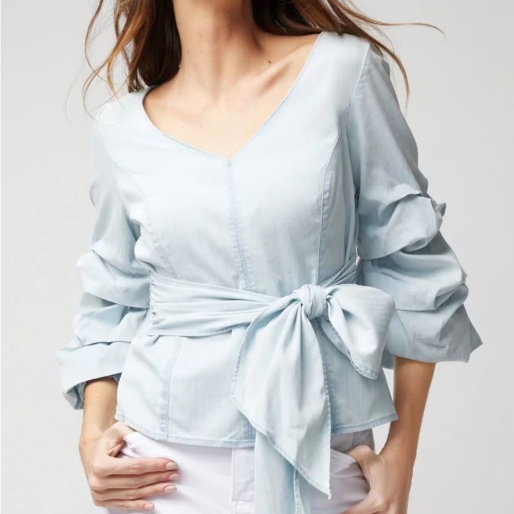 White House Black Market, Drama Soft Denim Blouse, NWT